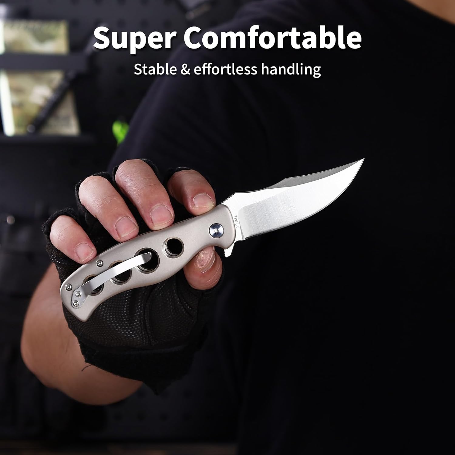 3.2" D2 Steel Folding Knife with Titanium Handle - EDC Pocket Knife with Clip for Men & Women, Compact Daily Carry Utility Tool, PK-T003
