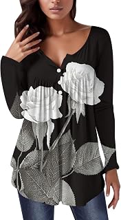 Yusealia Sweatshirts for Women Womens Long Sleeve UK Lightweight Casual Loose Fit Crew Neck Tunic Top Fashion Crew Neck Flower Printed T Shirt Top Casual Button Down Slim Shirts Tee Blouse