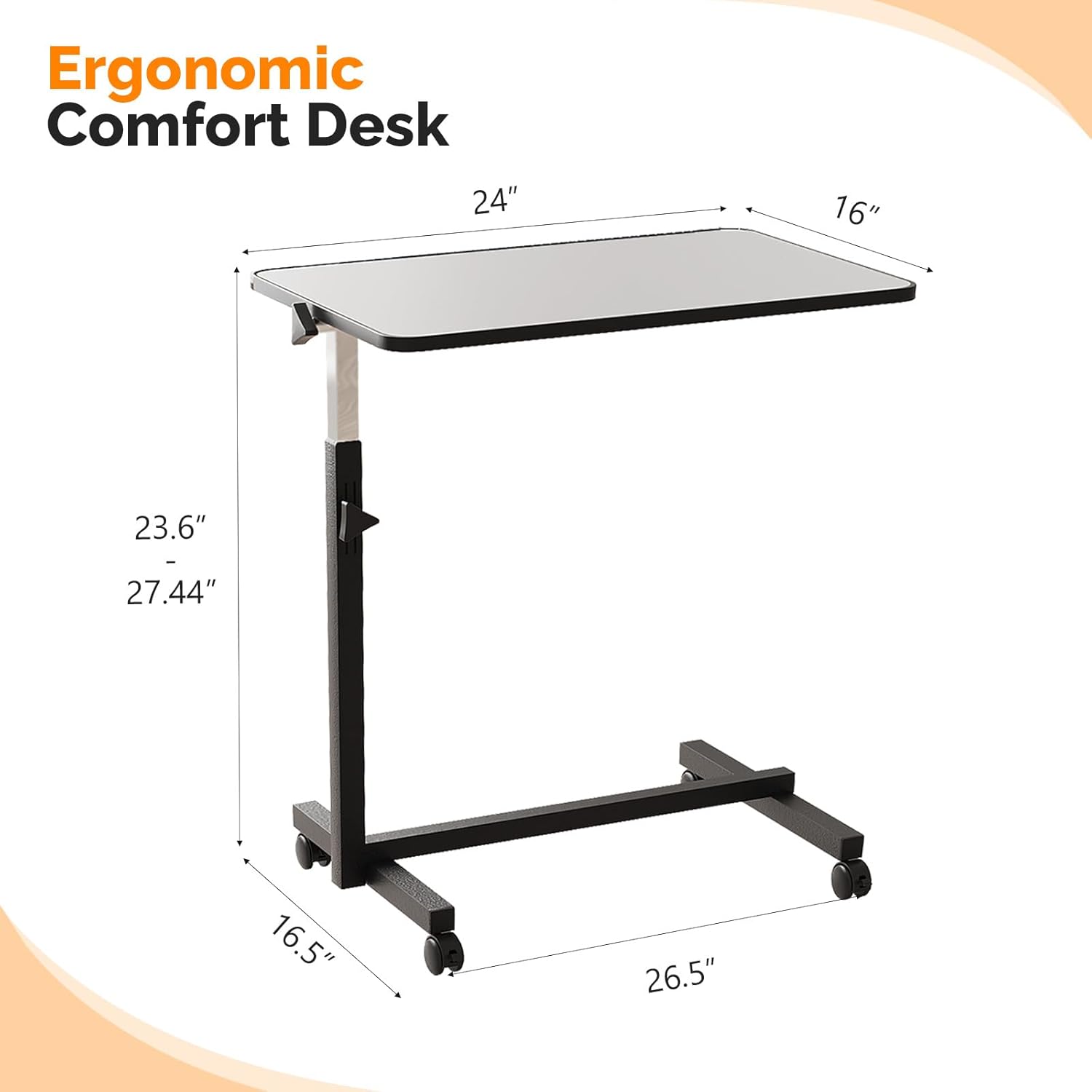 FCH 23.6 Inch Rolling Adjustable Multifunctional Lifting Computer Desk, Tilting Desktop, Sit Stand Laptop Desk TV Tray for Bed Sofa Hospital Reading Eating, Silver