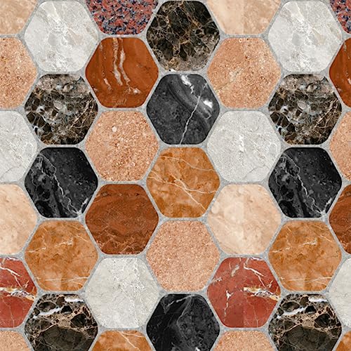 Image of Hexagon Brown Texture Self Adhesive Wallpaper Peel & Stick, Waterproof, Scratch Resistant 41cm x 244cm