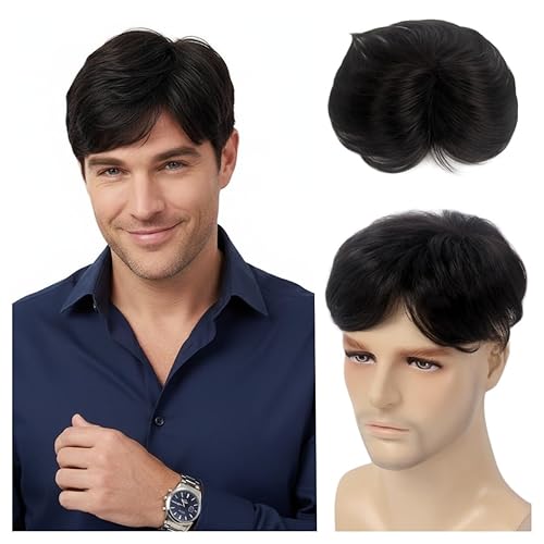 Miniatura 12 de H&Bwig Extensiones de cabello corto para hombre, extensiones de cabello marrón con pinzas para cubrir el cabello de pérdida blanca