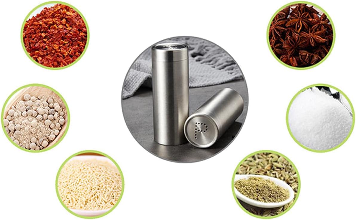 2-Pack Salt Pepper Shakers,3OZ Salt and Pepper Shaker,Stainless Steel Spice Jars Seasoning Dispenser for Salt Sugar Spice Pepper (Silver, Large)