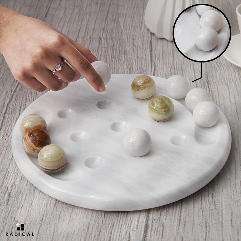 Radicaln Marble Tic Tac Toe Board Game 10" Inches White & Green Handmade Adult Board Games for Brain Game, Ideal Tic Tac Toe Strategy Board Games for Coffee Table Decor
