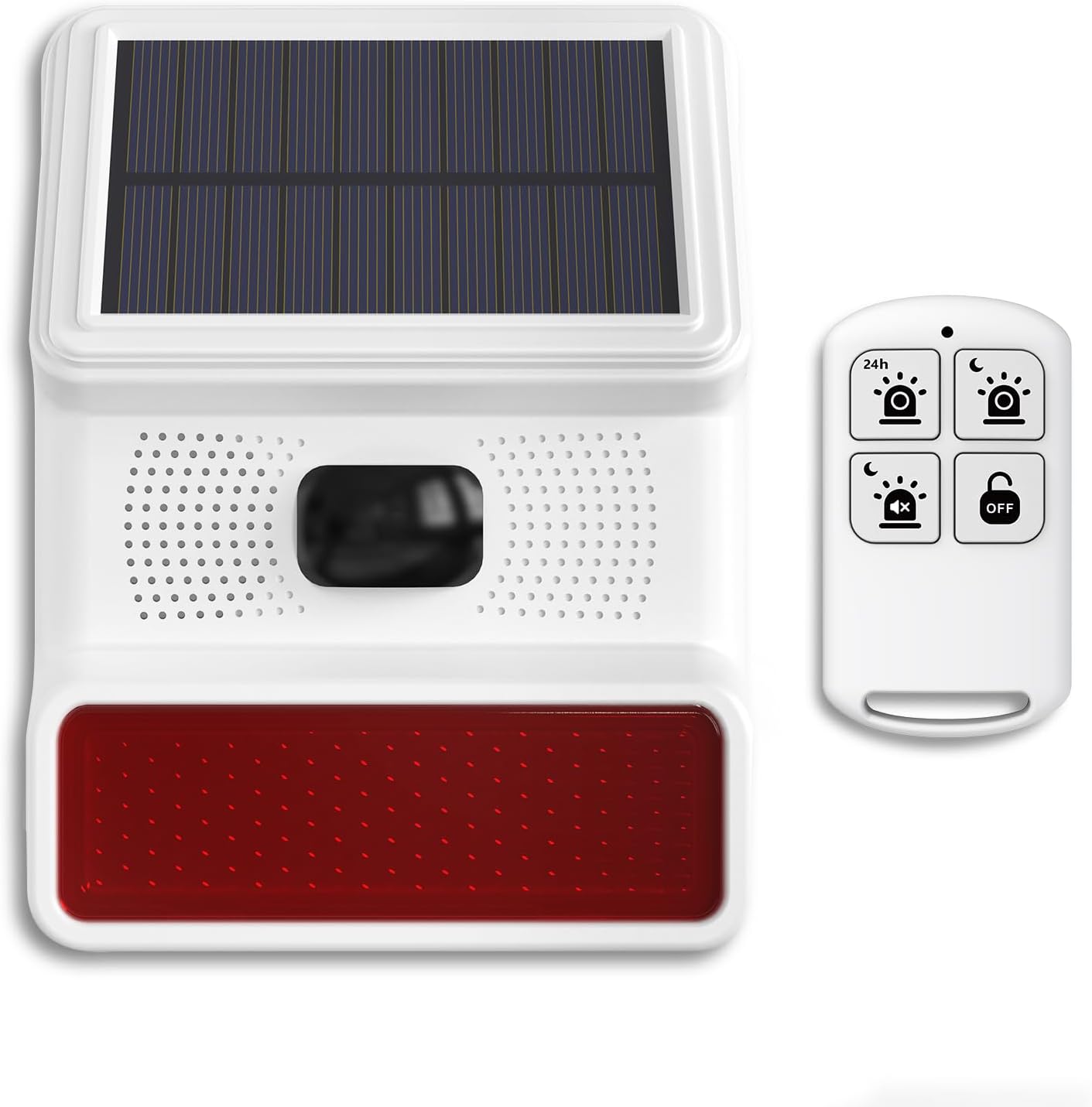 PGST Photo voltaic Alarm Movement Sensor,Out of doors Alarm Siren with Flashing Mild,IP65 Waterproof,Distant Management,21 Sound Switching Choices,120dB Loud Noise Maker for Farm,Yard,Backyard,Fish Pond