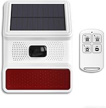 PGST Solar Alarm Motion Sensor,Outdoor Alarm Siren with Flashing Light,IP65 Waterproof,Remote Control,21 Sound Switching Options,120dB Loud Noise Maker for Farm,Yard,Garden,Fish Pond