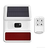 PGST Solar Motion Alarm,Outdoor Motion Detector Sensor with Flashing Light,IP65 Waterproof,Remote Control,11 Sound Switching Options,120dB Loud Noise Maker for Home,Farm,Yard,Garden,Fish Pond,Driveway