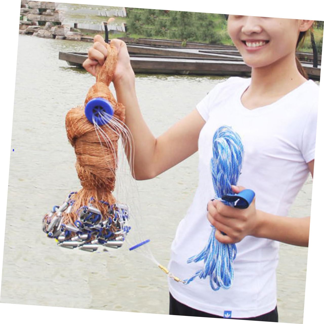 Mipcase Filet De Pêche Pliable en Maille avec Corde À Main Épuisette Portable pour Crevettes Homards Ménés Écrevisses Crabes Pendentif en Zinc 240 Facile À Utiliser Couleur Aléatoire
