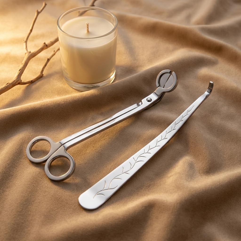 Candle Wick Trimmer and Snuffer Set, 7.9 inch Wick Scissors and Dipper Hook, 2-Piece Candle Accessory Kit, Copper Nickel Plated