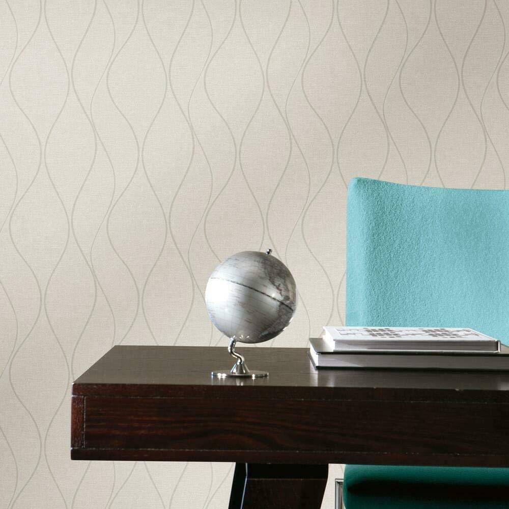 RoomMates RMK11292WP Beige Wave Ogee Peel and Stick Wallpaper