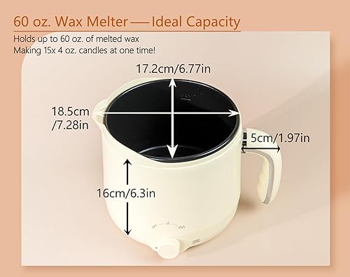 Miniatura 2 de Aroparc Olla de poring para hacer velas, derretidor eléctrico real de cera de 60 oz1.8 L para hacer velas, base de jabón, boquilla de vertido