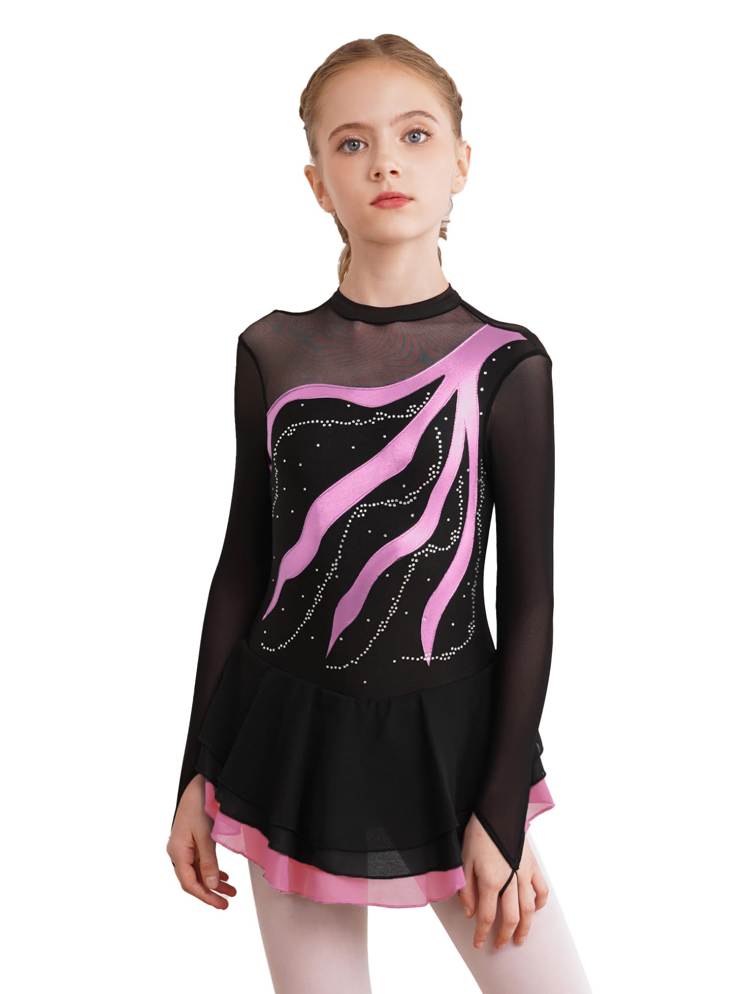 Freebily Vestido de Danza para Niña Maillot de Manga Larga con Brillante Leotardo Gimnasia Rítmica Maillot de Patinaje Competición Traje de Baile — view 21