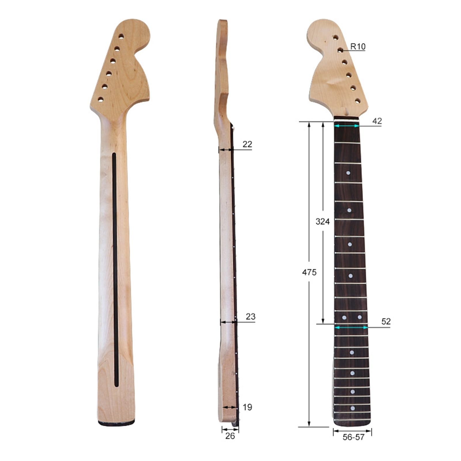 Manico for chitarra elettrica for mancini ST 22Frets for fai-da-te | Testa grande, stile ST, palissandro acero, opaco, 22 tasti, reverse