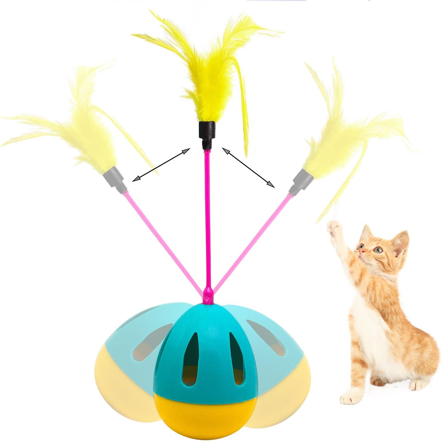 Feather Whirl Cat Balls Tumbler Kitten Toys Interactive Teaser Wands Chase Ball Tumbler With Feathers