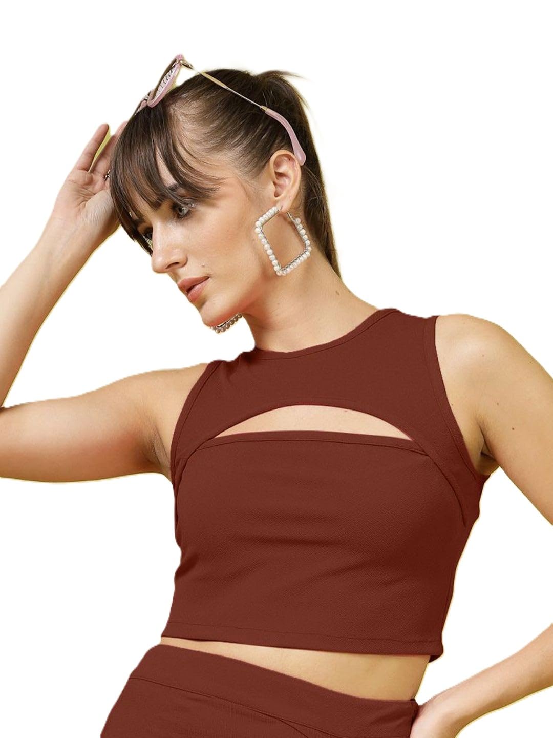 Glare & Blair Ribbed Round Neck Cut Out Sleeveless Crop Tank Top-picture-18