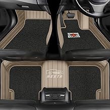 Premium 9D Car Floor Mat Full Set for Volkswagen Virtus || Luxury Leather with Grass Mat Complete Set || 100% Waterproof and Washable || Color : (Beige with Black Grass)