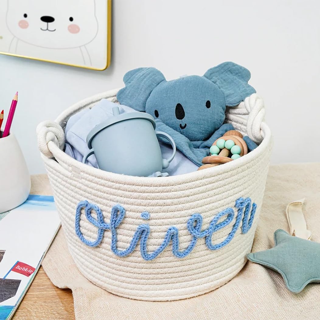 Personalized Baby Shower Gift Basket- Handcrafted Rope Cotton Basket with Custom Name- Perfect Newborn Gift & Diaper Caddy Nursery Storage Baby Basket - Image 2