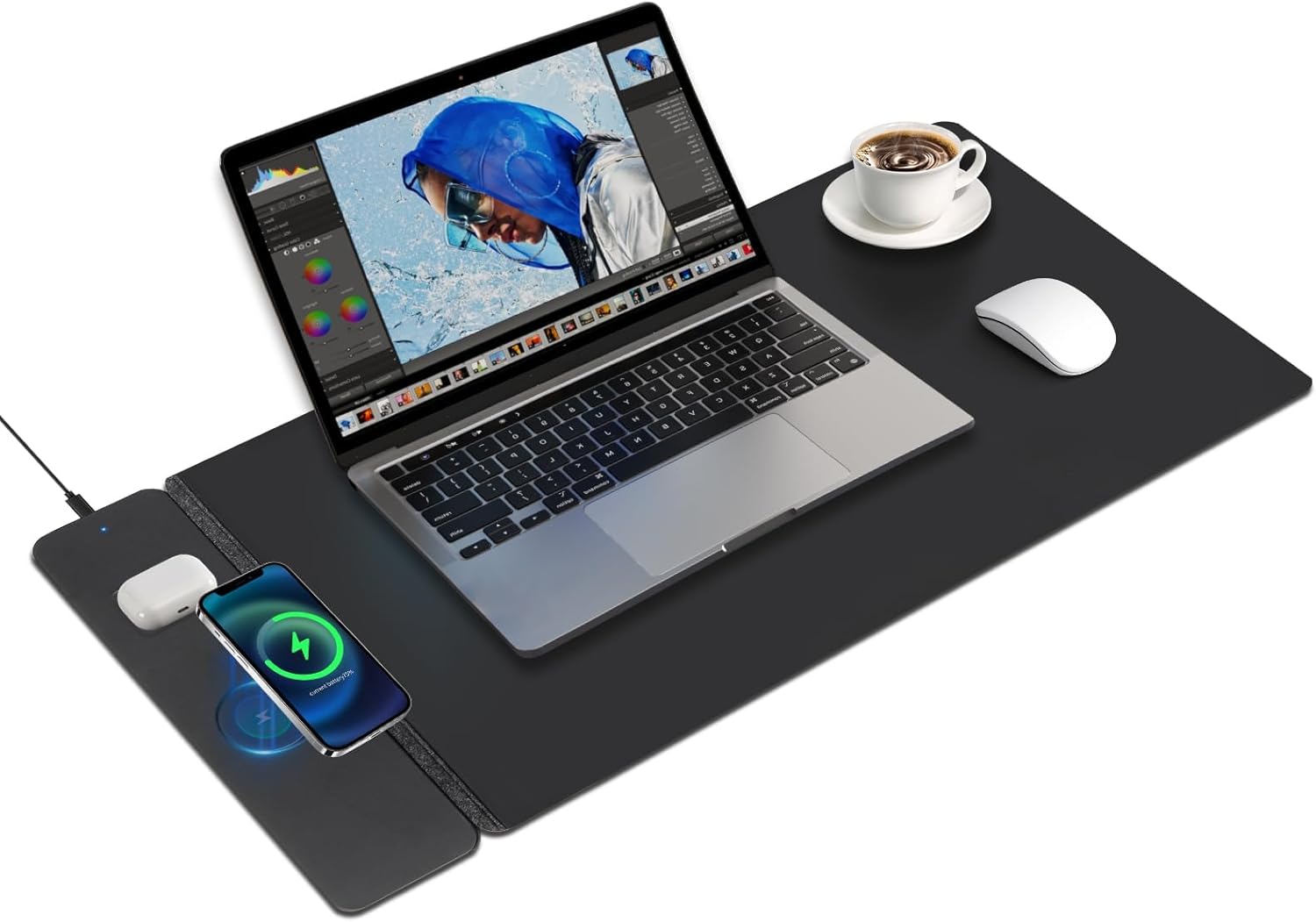 Wireless Charging Mouse Pad,Dual Fast Charger, Reversible Felt & PU Leather Desk Mat, for Office & Gaming, Large Surface, iPhone & Android Compatible – Black Wireless Charging Mouse Pad,Dual Fast Charger, Reversible Felt & PU Leather Desk Mat, for Office & Gaming, Large Surface, iPhone & Android Compatible – Black