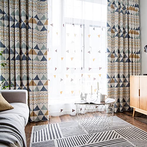 Linen Blackout Window Curtain Boho Curtain For Bedroom 2 Panels Set Kids Girls Triangle Geometric Room Darkening Window Drapes Set For Living, Dining,Diamond Print Window Treatment Drapes 84 Inch Long #TOP6