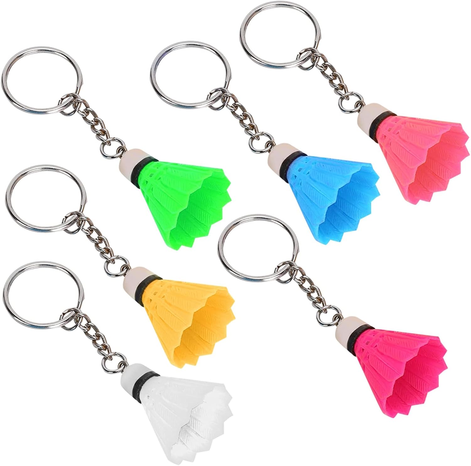 Yosoo Simulated Badminton Keychain Pendant Decorative Key Ring for Bag Luggage Decoration Plastic Mini Shuttlecock Keyrings 6 Pack White Yellow Green Pink Blue Rose Red
