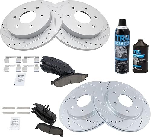 Miniatura 2 de TRQ Juego de pastillas de freno y rotores de rendimiento delantero y trasero Kit químico de freno Pastillas de freno Rotores de freno Cerámica