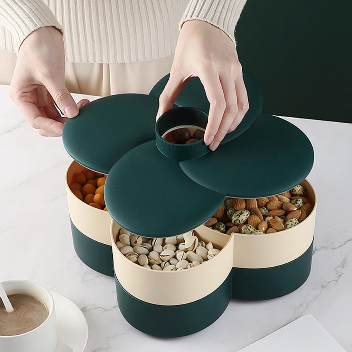 Toyvian Plateau de Rangement Ménager à Deux Niveaux en PP Vert, Étanche avec Couvercle Hermétique, pour Snacks et Desserts à Domicile Bureau