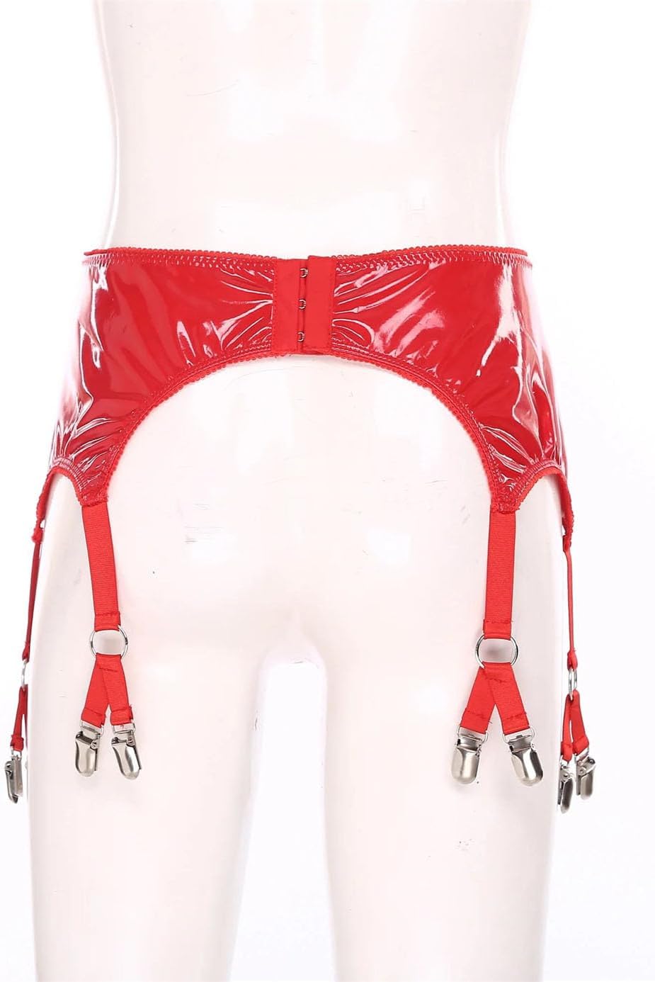 Women's Glossy Garters Suspender Belt Skirts with Metal Clips Waist PU Garter Belt Open Butt Intimate Accessories