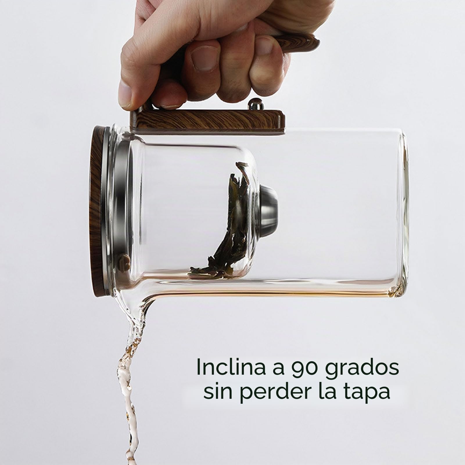 Vaporizador de Té En Hojas Sueltas, 800ml Separación del Agua Tetera de Vidrio con Colador Mango de Madera Interruptor Magnético, Infusor de Té | Jarra de Té para Casa