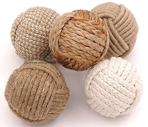 Roorkee Instruments 5Pcs 2.5 Inch Rustic Nautical Decorative Spherical Natural Jute Rope Cotton Ball Home Tabletop Décor Vase & Tray Bowl Filler #TOP1