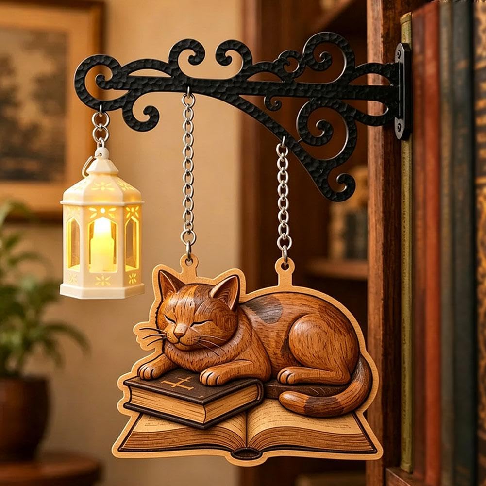 Library Lantern-Decorative Bookshelf Lighting, Library Mini Bookshelf Lamp, Reading Book Shelf Lights for Bookworms, Cute Cat Led Books Nook Lamp Ornament for Home Decor, Unique Gift — image 1