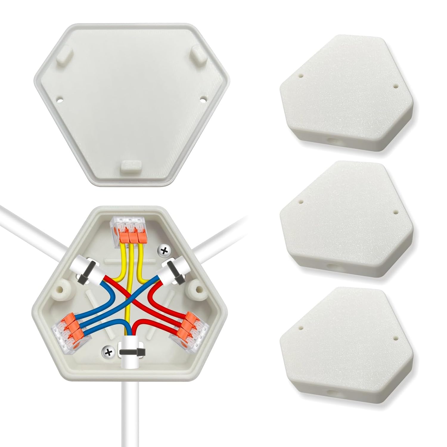 Branch Wire Connection Junction Box, DIY Electrical Splice Enclosure for Three Wires, Wire Connection Repair Box with Cover, White, 3 Pieces