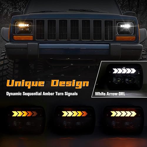 Miniatura 3 de BESTZHEYU Faros delanteros LED 7x6 5x7 compatibles con XJ Wrangler YJ GMC Ram W250 D350 Ramcharger Chevy S10 faros LED con luces DRL y direccionales
