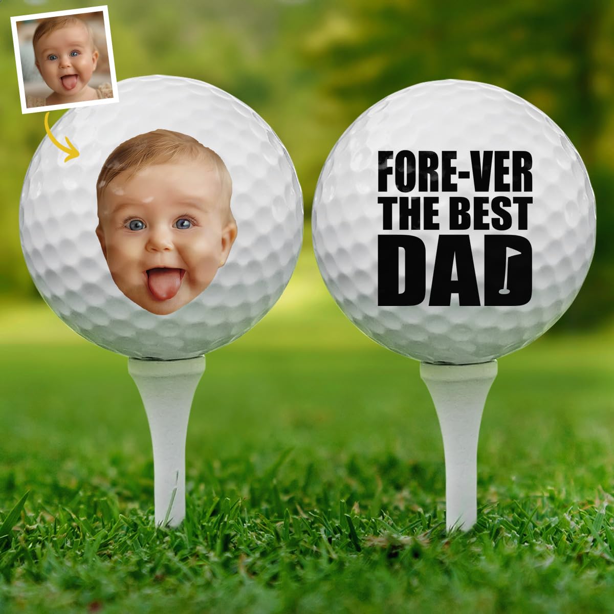 DOPTIKA Fore-ver The Best Dad, Personalized Golf Balls with Photo, Fathers Day Funny Gifts for New Dads, Best Dad Ever Gift, Unique Gifts for Golfers