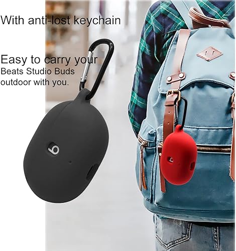 Miniatura 3 de Funda de silicona para Beats Studio Buds, funda de silicona a prueba de golpes prémium 2021 New Beats Studio Buds con llavero (rosa)