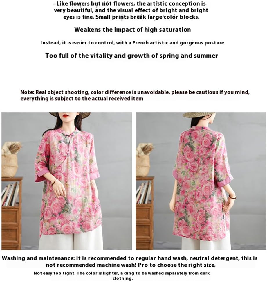 Cotton Traditional Hanfu T-Shirts Casual Shirt Top Loose Mid-Length Blouse Tai Chi Top