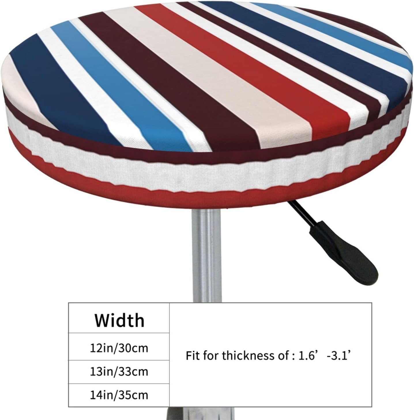 Bar Stool Cover Round Elastic Stool Cushion Covers Red Blue White Gray Stripes Bar Chair Cover Washable Stool Cushion Slipcover Stretch Stool Seat Covers for 12-14 Inch Chair