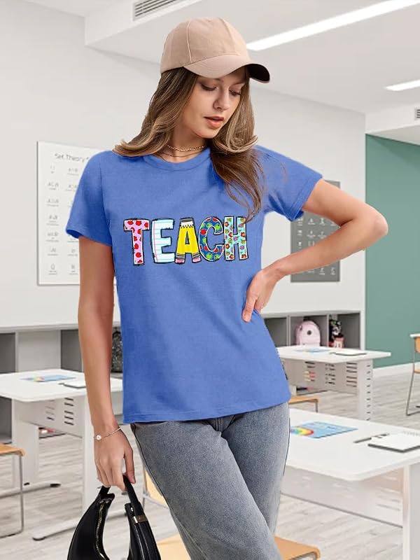Qskall Teacher Shirts for Women Teach Teaching Tshirt Teacher Life Tee Tops Blue by Qskall - Used condition - Image 3