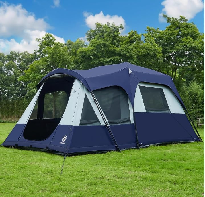 EVER ADVANCED 8 Person Blackout Design Cabin Tent, Camping Family Tent with Multi Room & Extra Porch and Rainfly, 2 Rooms Huge Portable with Carry Bag, Blue