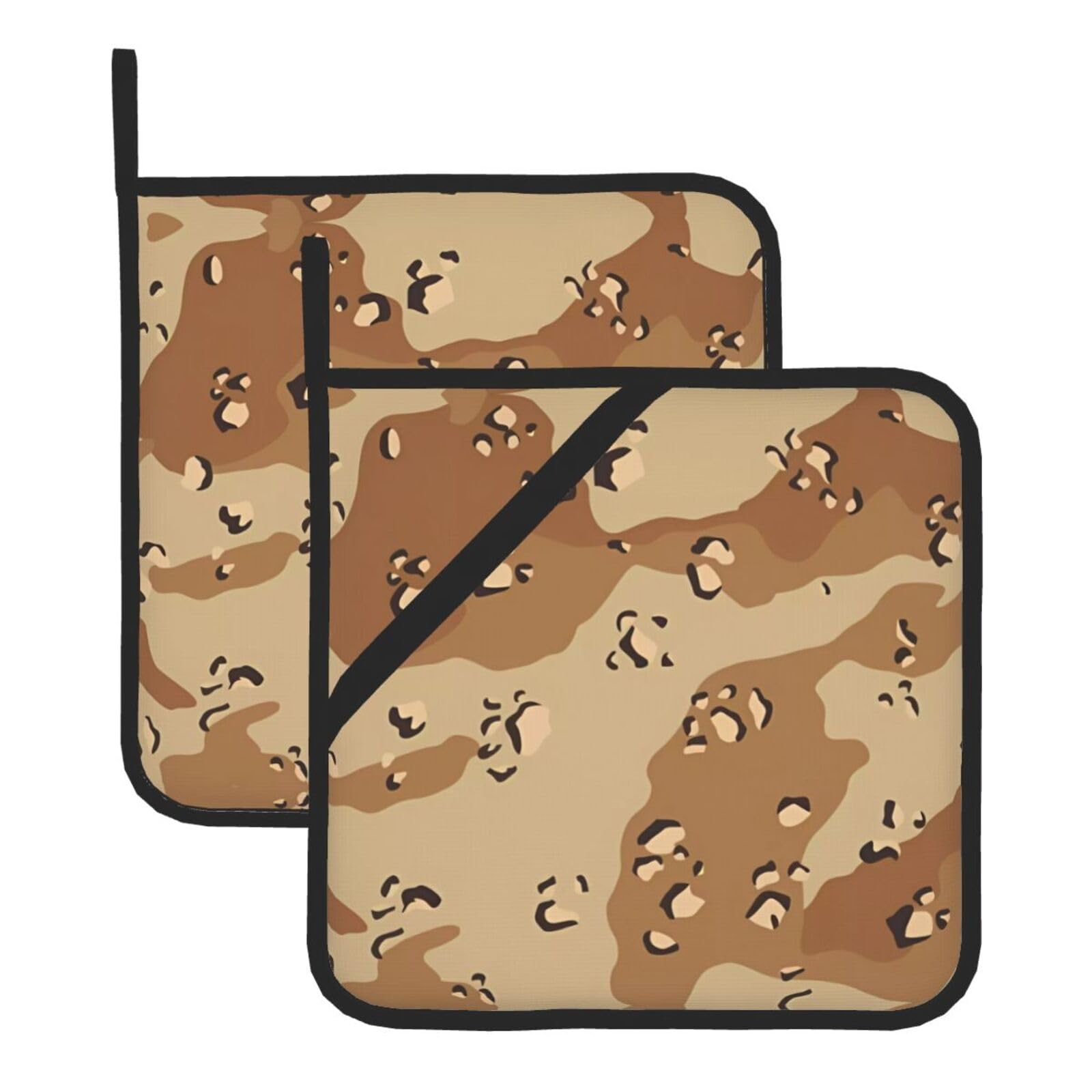 YYHWHJDE Desert Camo Prints Square Hot Pads for Kitchen Counter - Waterproof Trivets with Hanging Loop, Heat Resistant Pot Covers for Dinning Table, Oven & BBQ - 2 Pack