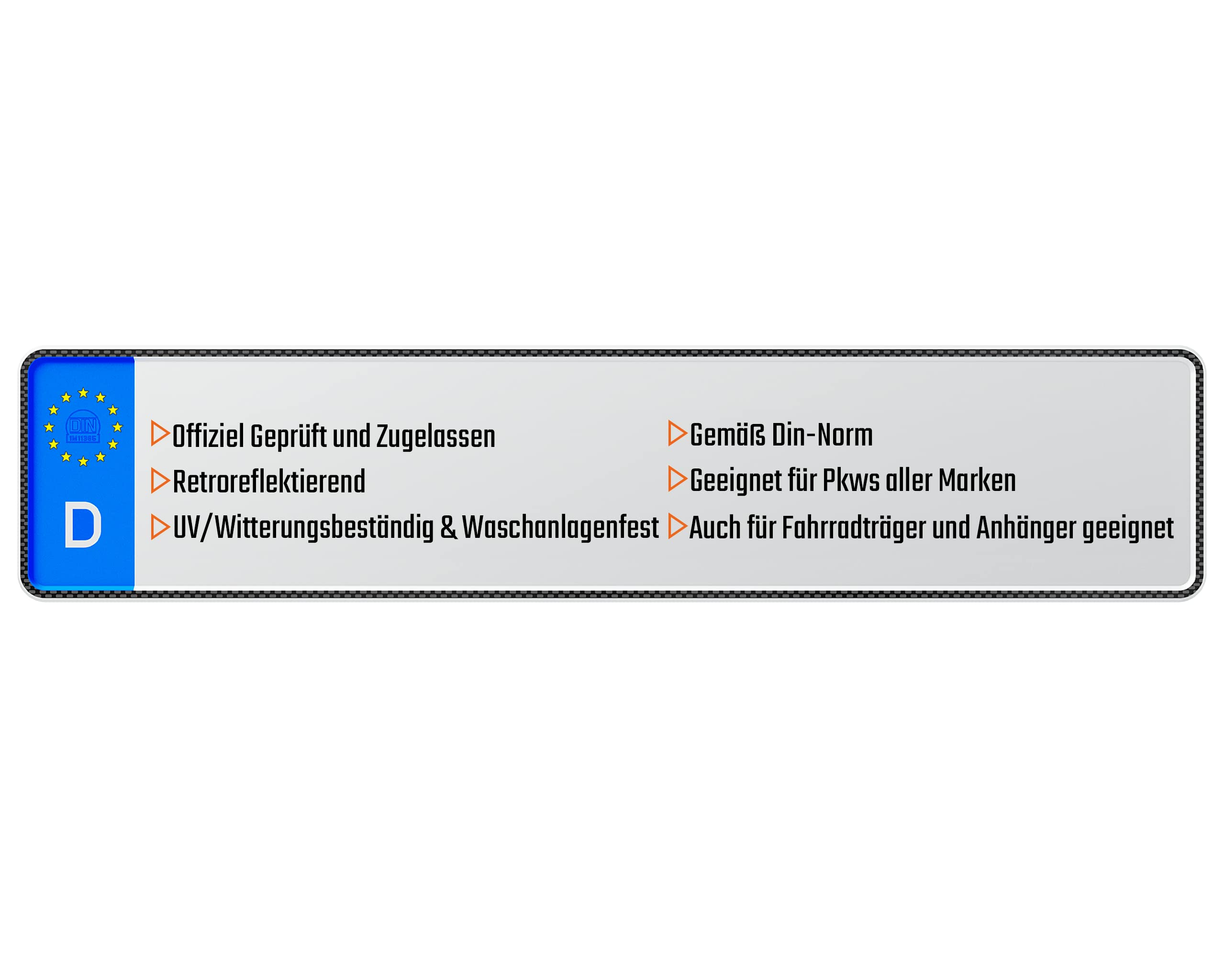 L & P Car Design KFZ Kennzeichen 2 Stück 46cm x 11cm in Carbon Optik Nummernschild 460mm x 110mm Wunschkennzeichen DIN Autokennzeichen Fahrradträger Anhänger LKW Wunschprägung amtliches Autoschild