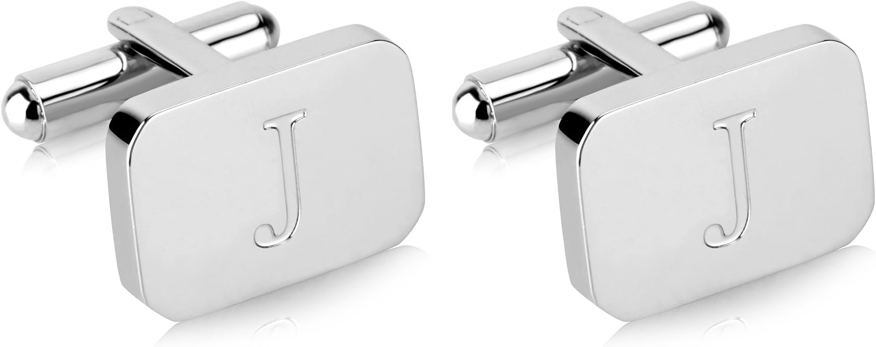 18K White-Gold Plated Initial Engraved Stainless Steel Men’s Cufflinks With Gift Box -Personalized Alphabet Letter’s A-Z By Lux & Pair