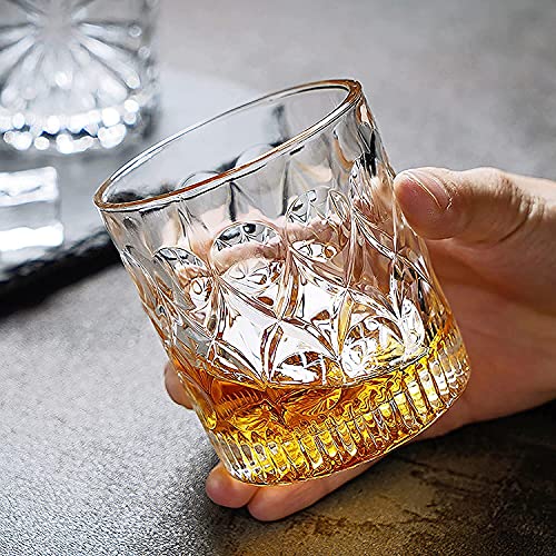 Image of Whiskey Glass Transparent, 310 ML, Whisky Glass, Diamond Design Bar Glass for Drinking Bourbon, Whisky, Scotch, Cocktails, Cognac - Old Fashioned Cocktail Tumblers Set of 6 (Green.$., 6)
