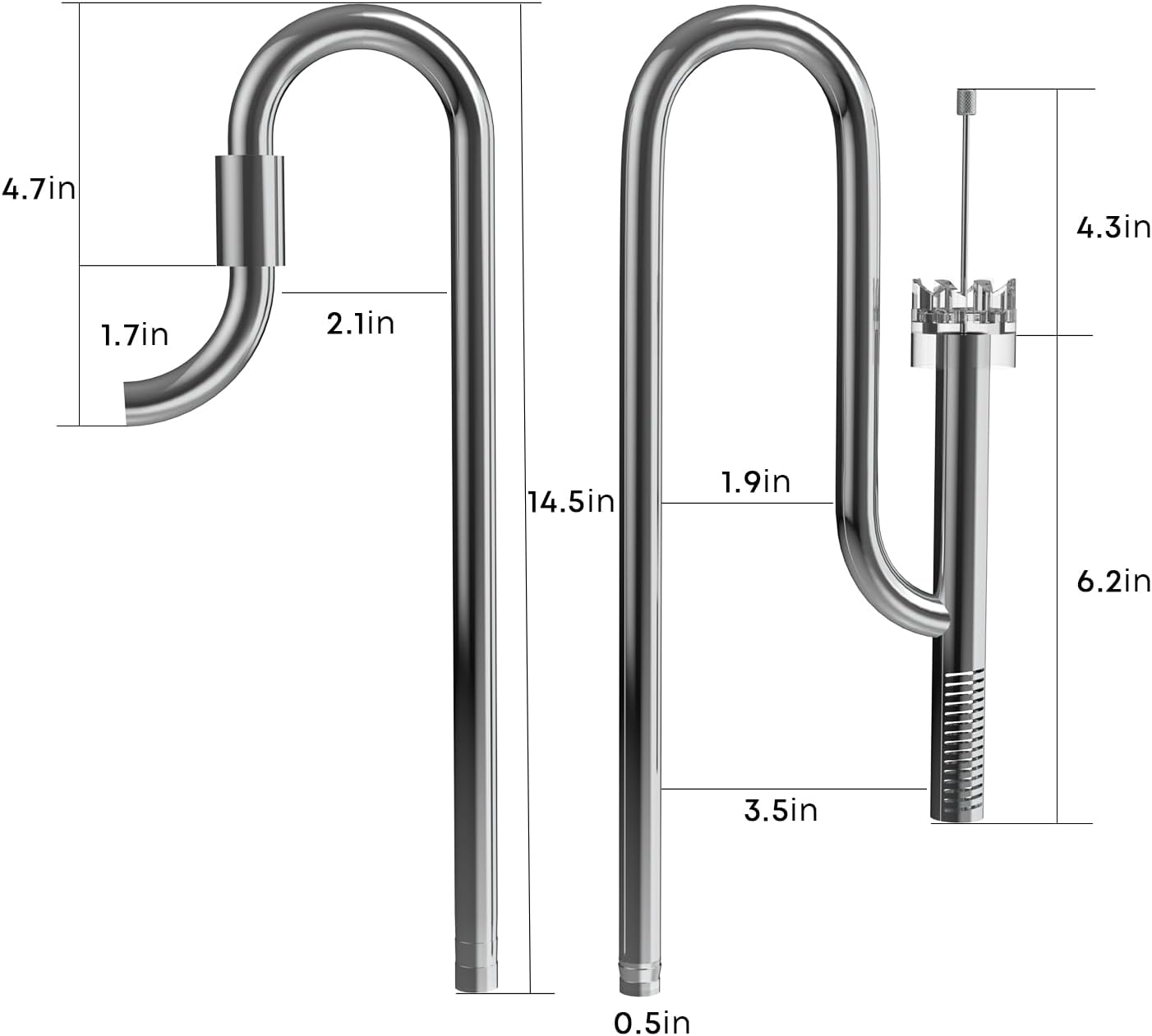 FZONE Aquarium Stainless Steel Skimmer Lily Pipes Inflow and Outflow with Spin Skimmer and Adjustable Rod for Aquarium Filter 1/2''(12/16mm) Tubing