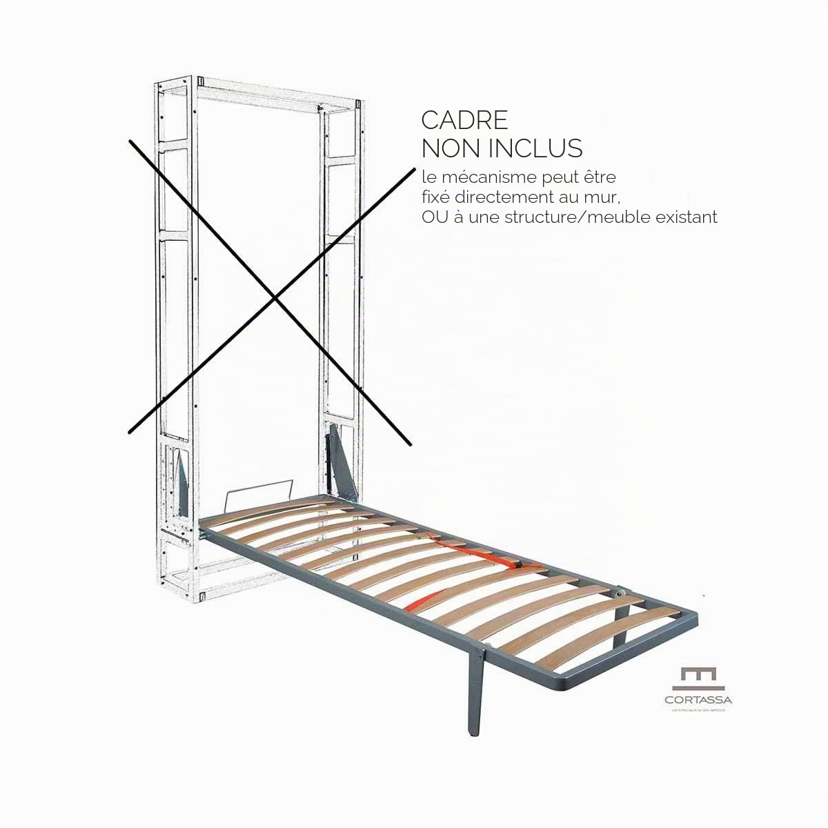 Lit escamotable inclinable gain de place – universel mural, modèle Maly 80 cm