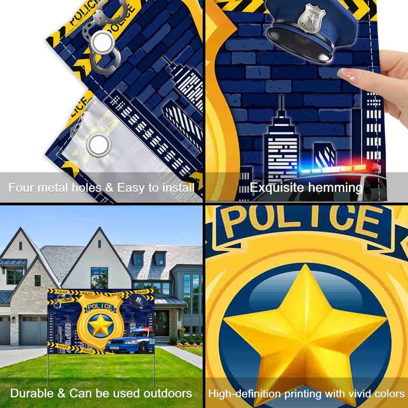 Miniatura 4 de ZTHMOE Telón de fondo de poliéster de 72 x 43 pulgadas, insignia del departamento de policía, fondo de fotografía de automóvil, decoración de pared