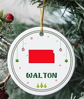 Walton KS Ornament for Christmas Tree Decorations City Travel Souvenir Gifts for Family - Housewarming Gift Walton Kansas Ornament 3 Inch Plastic