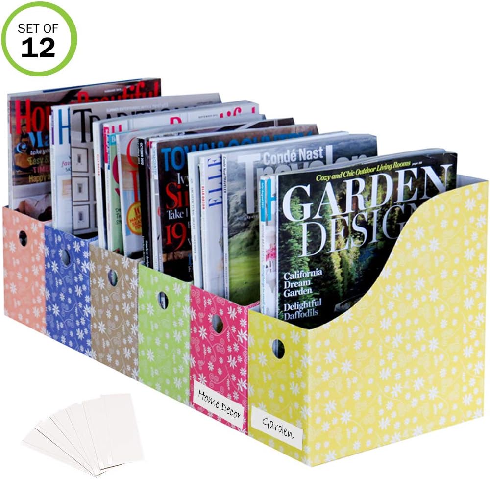 EvelotsMagazine File Holder-Organizer-Full 4 Inch Wide-Floral-With Label-Set/12