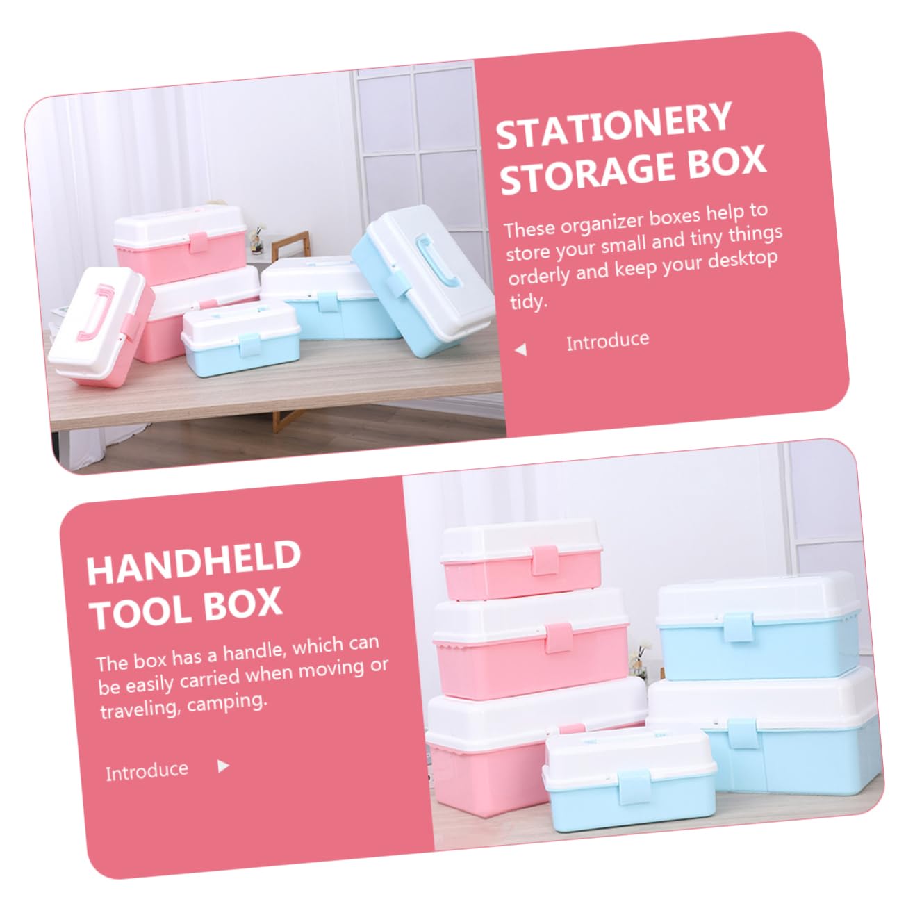 HOMOCONO Portable Storage Box for Art Tools Boys and Girls Painting Tool Case Sturdy Pp Material Multi-layer Easy to Carry Home Organizer