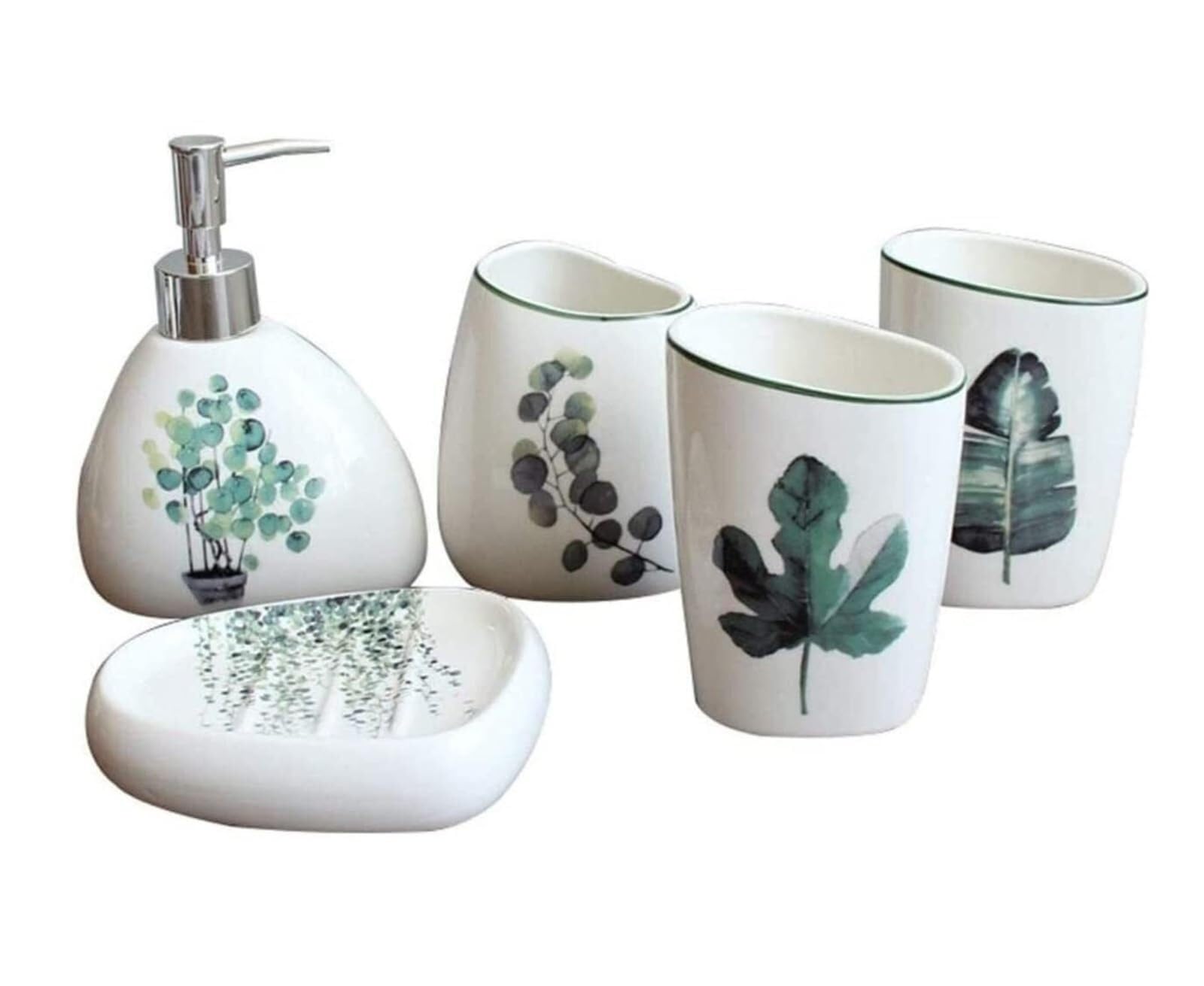 Set di accessori per il bagno Ceramica 5 pezzi include dispenser di sapone, portaspazzolino, bicchiere e 2 bicchieri, decorazione costiera Arredamento per gli affittuari(B)