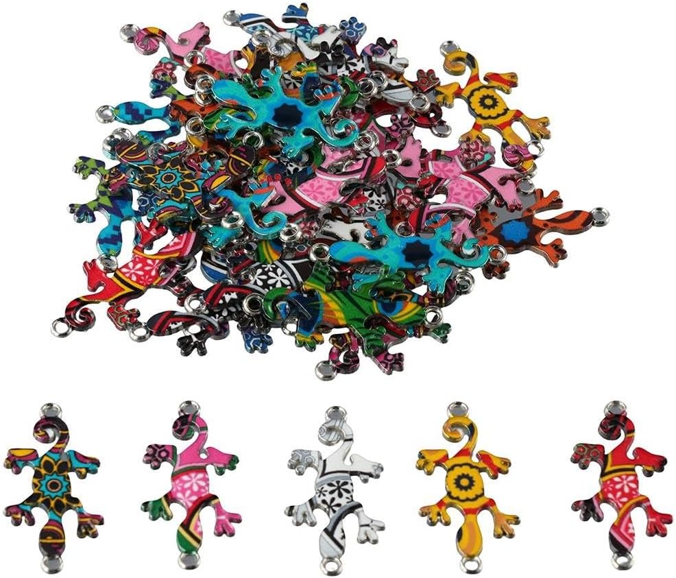 40Pcs Mixed Color Gecko Charms Connectors,Gecko Pendants for DIY Jewelry Necklace Bracelet Pendant Accessories