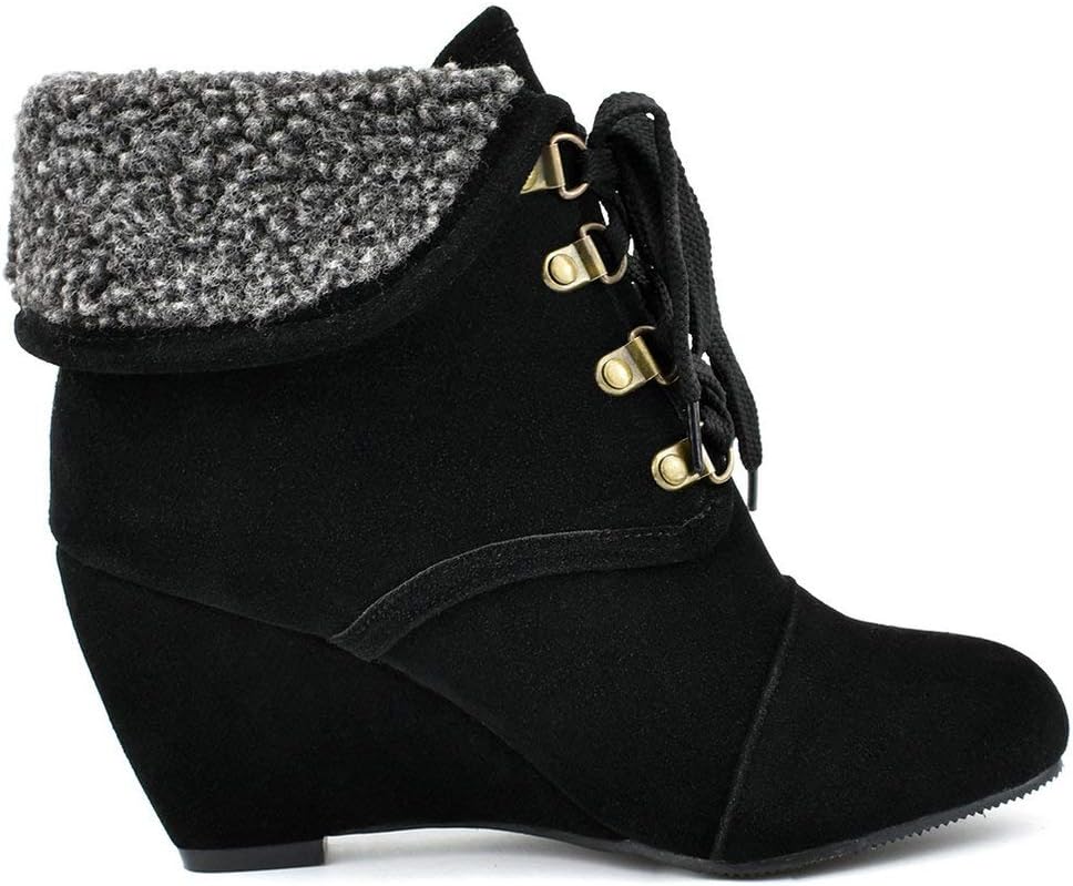 Bellirala Womens High Heel Wedge Ankle Boots Lace Up Booties Autumn Winter Shoes